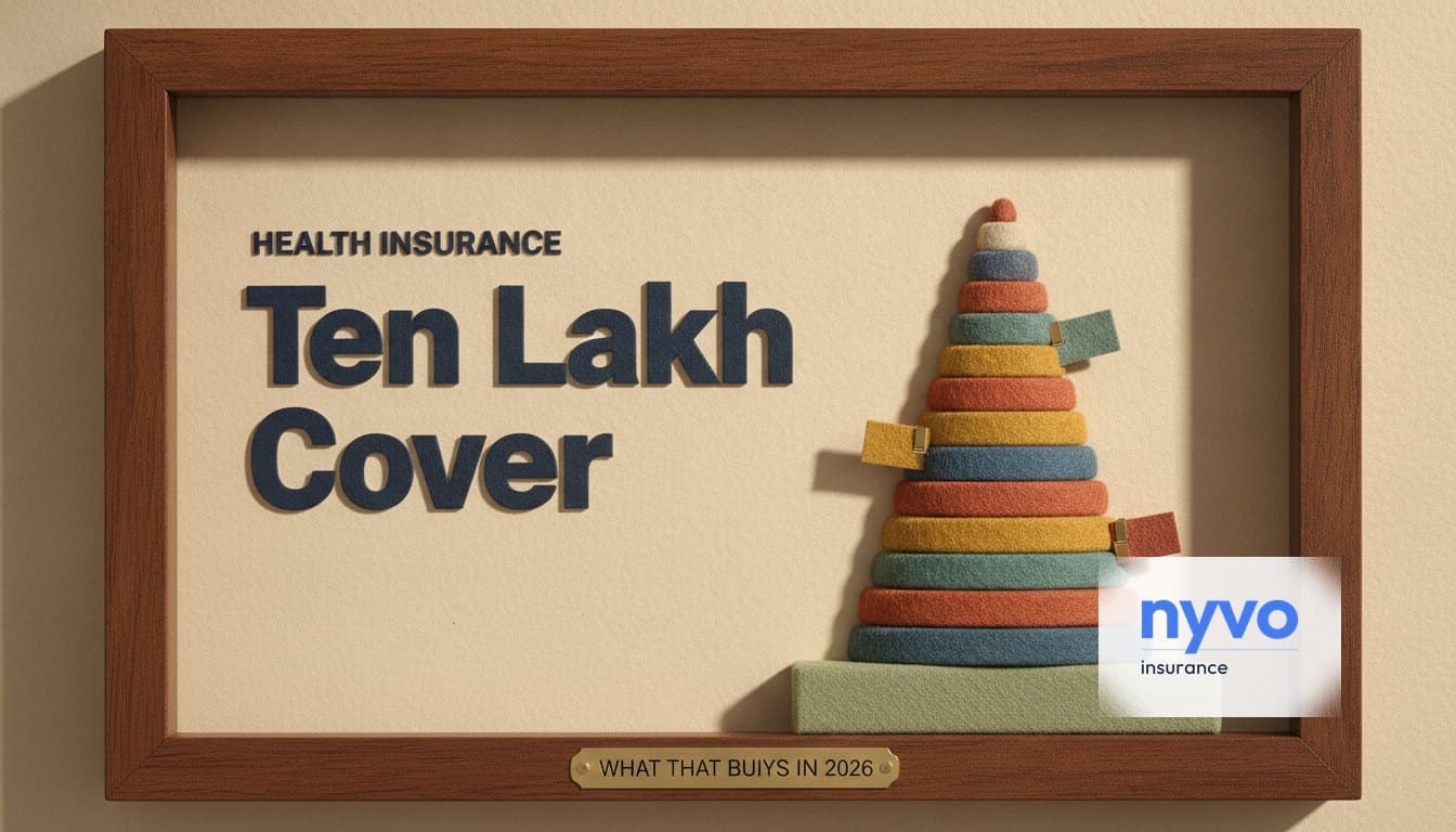 Four plan cards compared at the ten lakh cover tier, with one raised as the pick