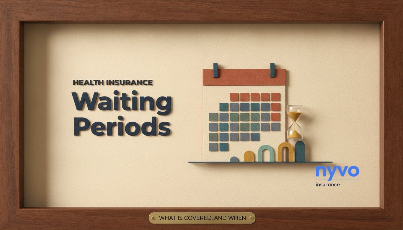 Four clocks running at different speeds, standing for the initial, specified-disease, pre-existing and maternity waiting periods