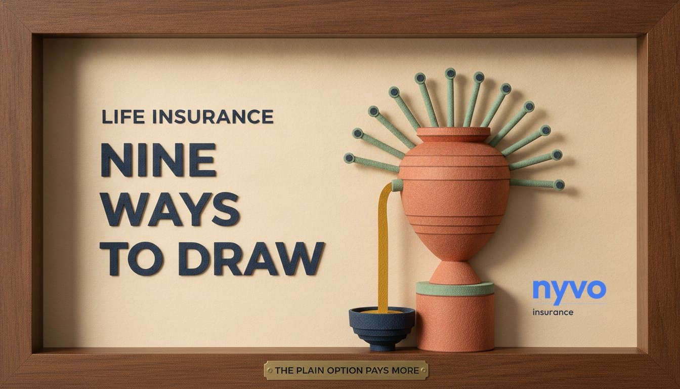 A paper urn with nine spouts, one of them open and pouring a steady ribbon into a bowl