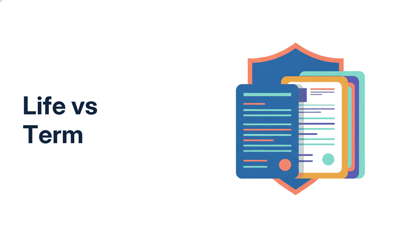 One slim policy document overlapping a thicker layered stack behind a shield, standing for a single category holding two very different products