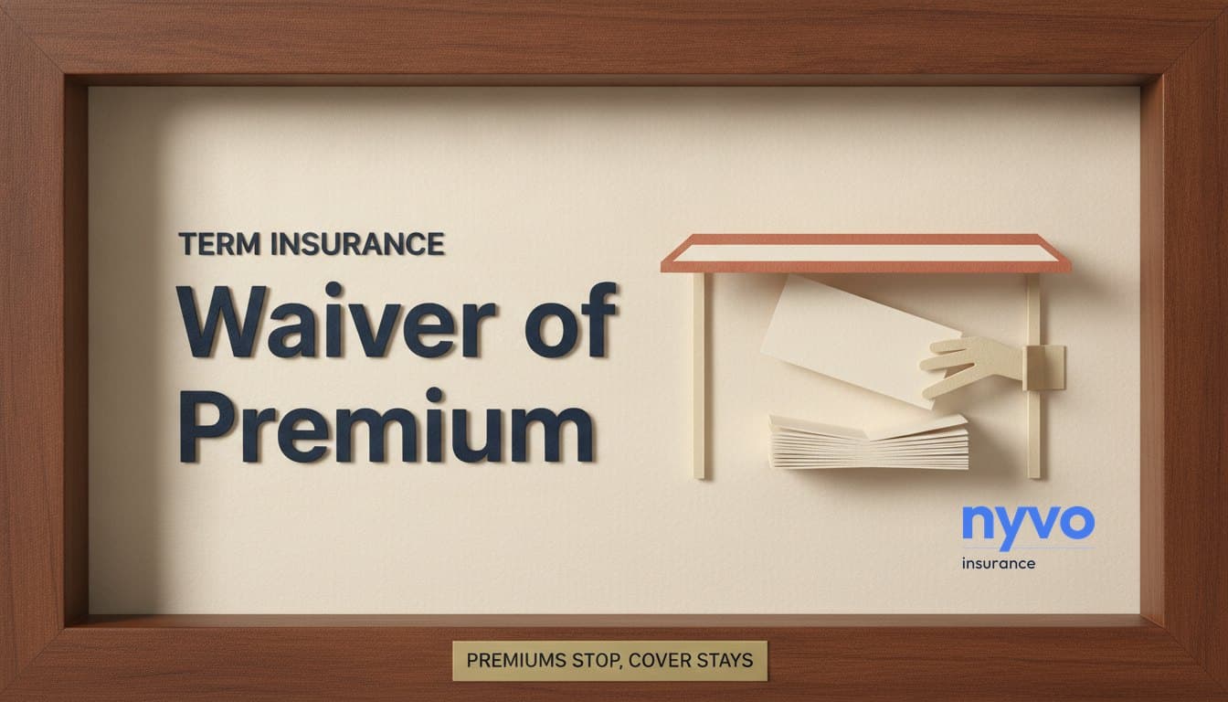 A paper canopy sheltering a stack of slips, beside the title Waiver of Premium