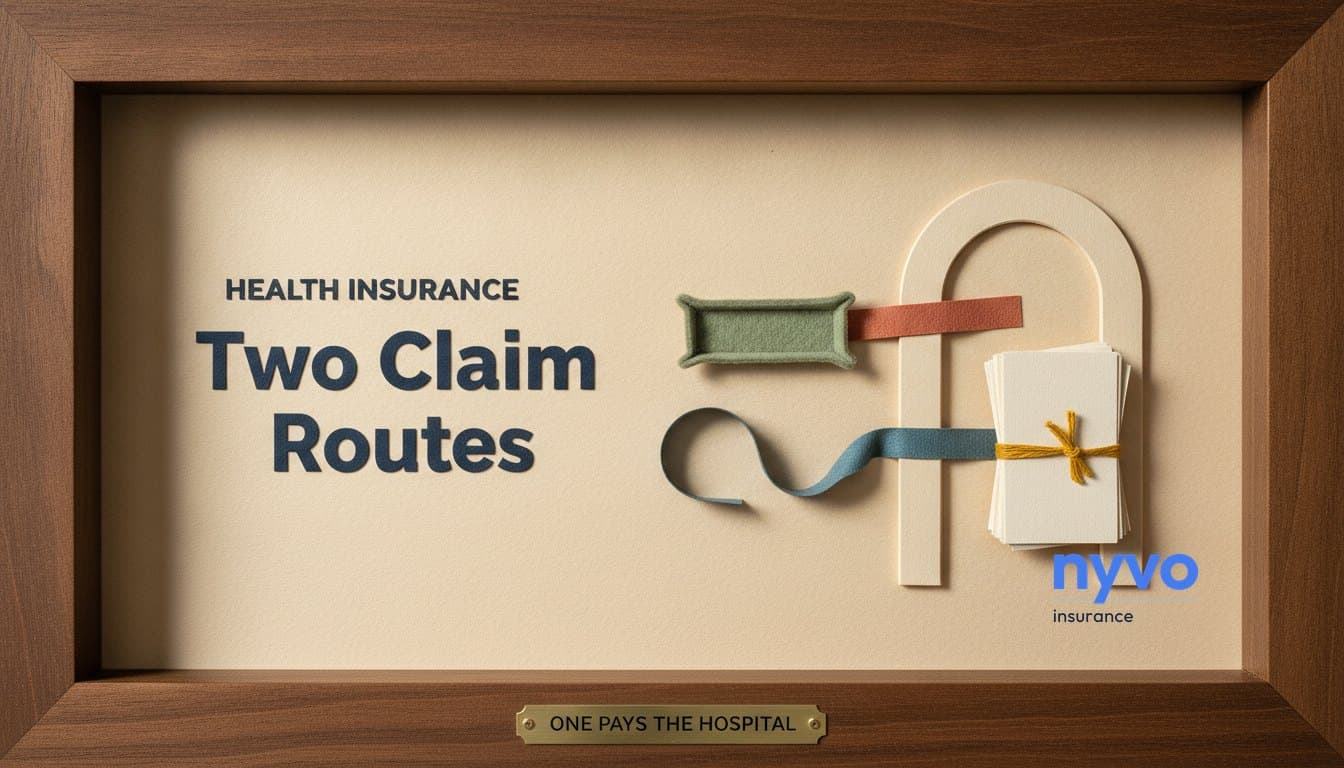 Two routes leaving one hospital doorway, one settled at the desk and one carried home as paperwork
