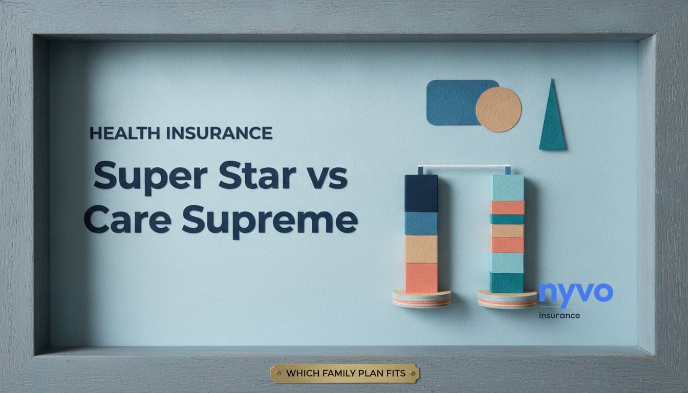 Two stacks of coloured paper blocks joined at the top, beside the title Super Star vs Care Supreme