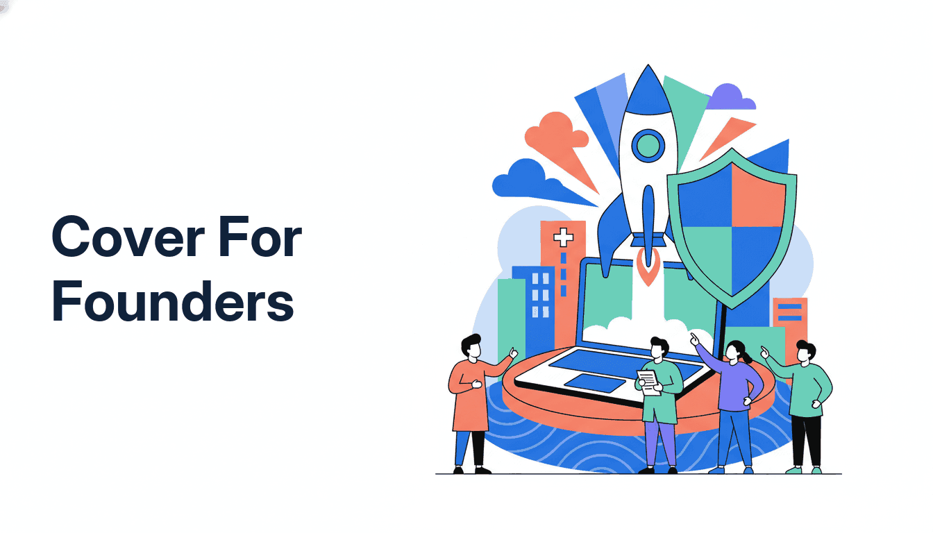 A founder beside their startup under a protective shield