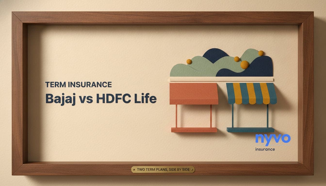 Two paper stalls with awnings standing side by side, beside the title Bajaj vs HDFC Life
